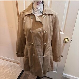New York & Company Khaki Double-Breasted Trench Coat
